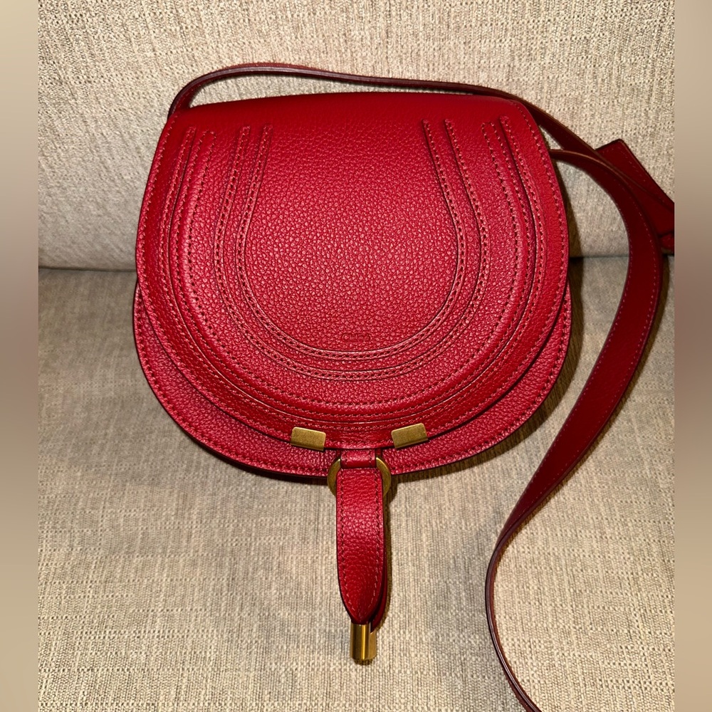 New Authentic Chloe Small Marcie Saddle Crossbody Bag Red
